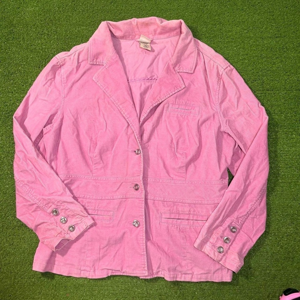Vintage Y2K Faded Glory Womens 16W Stretch Pink Glam Blazer Corduroy